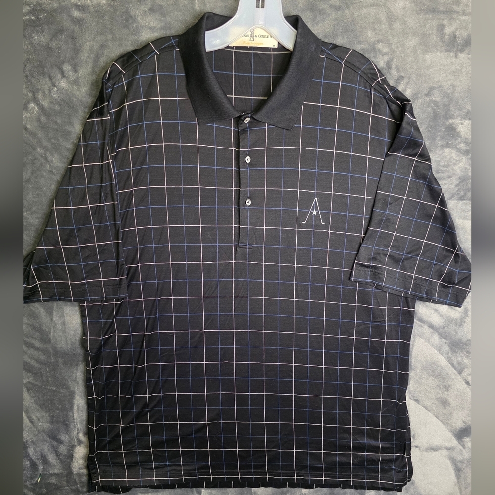 Fairway & Greene Black Polo Shirt with Subtle Check Pattern